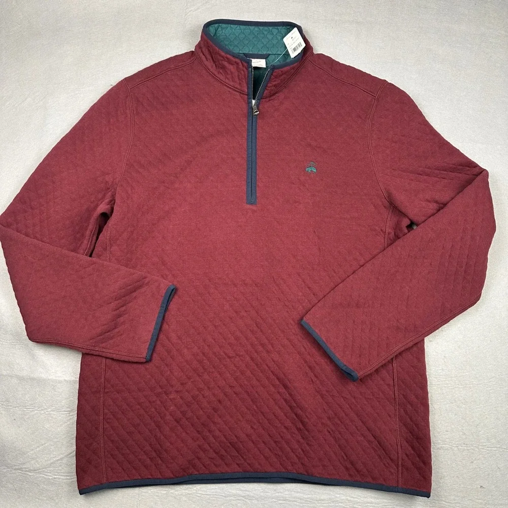 Brooks Brothers Mens Quilted Quarter Zip Pullover Burgundy Red Large NEW